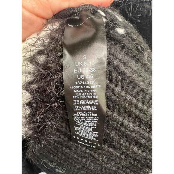 Topshop Black White Striped Crew Neck Fuzzy Chunky Knit Sweater Sz S Oversized - Picture 7 of 9